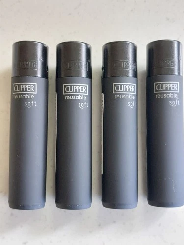 Genuine Clipper Lighter SOLID Black soft touch normal flame - 4 Pack refill - Picture 1 of 3