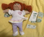 Vintage Cabbage Patch Kid Red Hair Doll with Wrist Tag, Adoption Papers