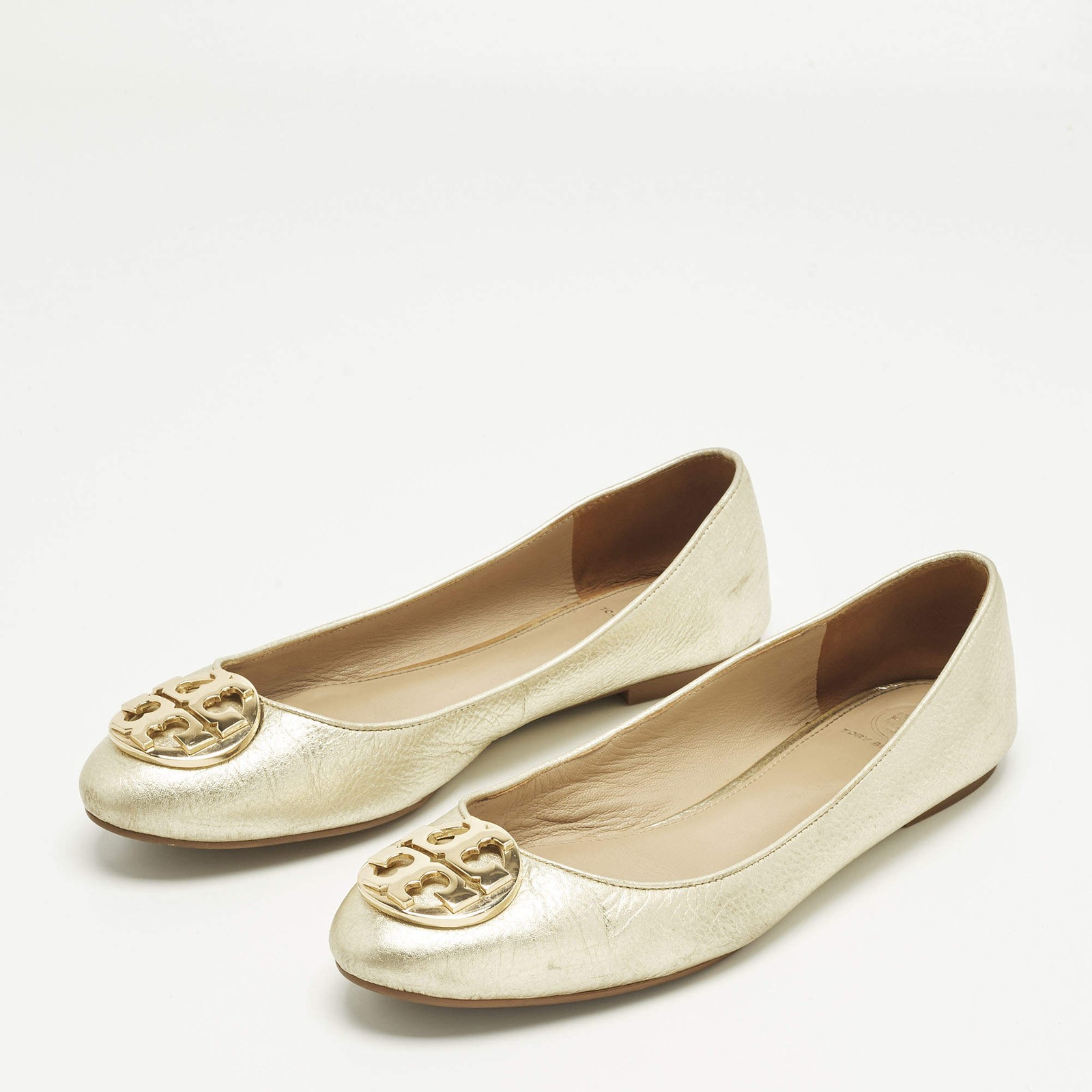 Tory Burch Claire Size 39.5 Gold Patent Leather Ballet Flats thumbnail 2