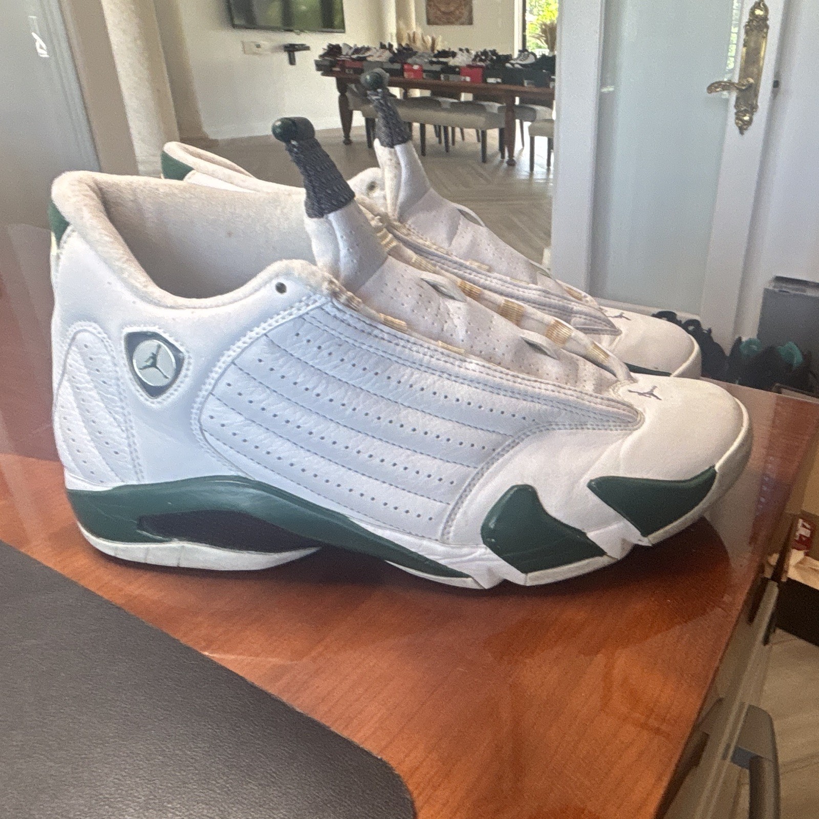 sneakers jordan air jordan 14 mens white green mid top zip leather rubber-image