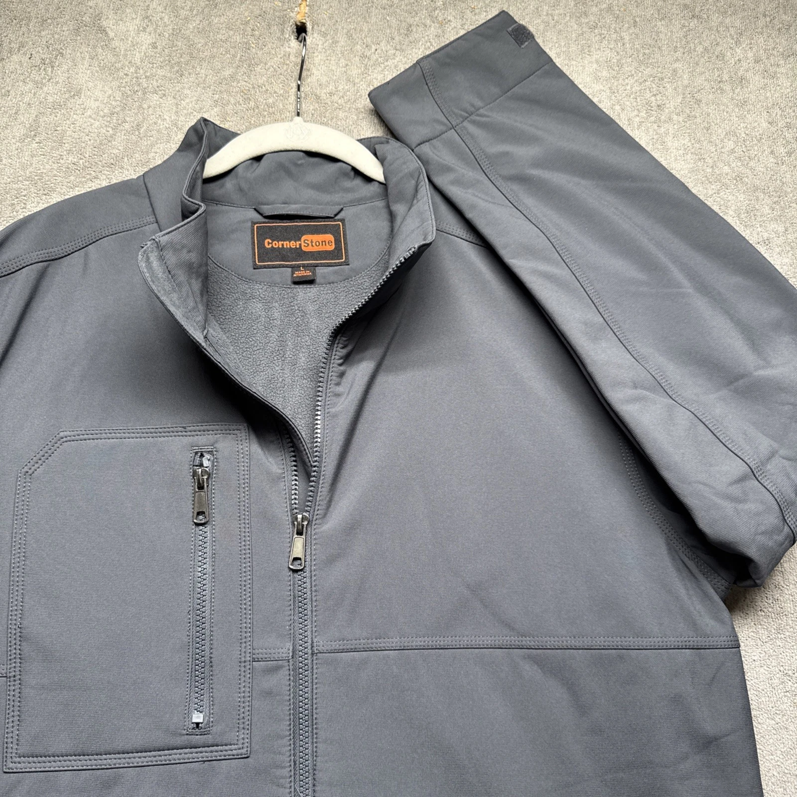 Softshell Jacket Gray Water Resistant Workwear Lightweight Zip Large