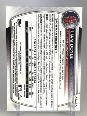 2025 Bowman Chrome Liam Doyle 1st Blue Auto Ref (RC) /150 #CPALD
