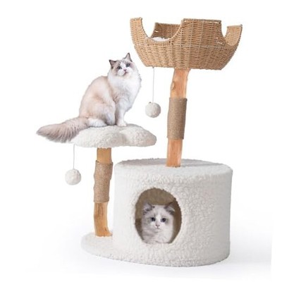 Modern Cat Tree, Aesthetic Wood Cat Tree Tower for Large Cats, Luxury Cat 