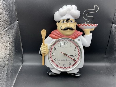 Sterling & Noble Fat Italian Chef Kitchen Wall Clock Battery Operated. Tested.