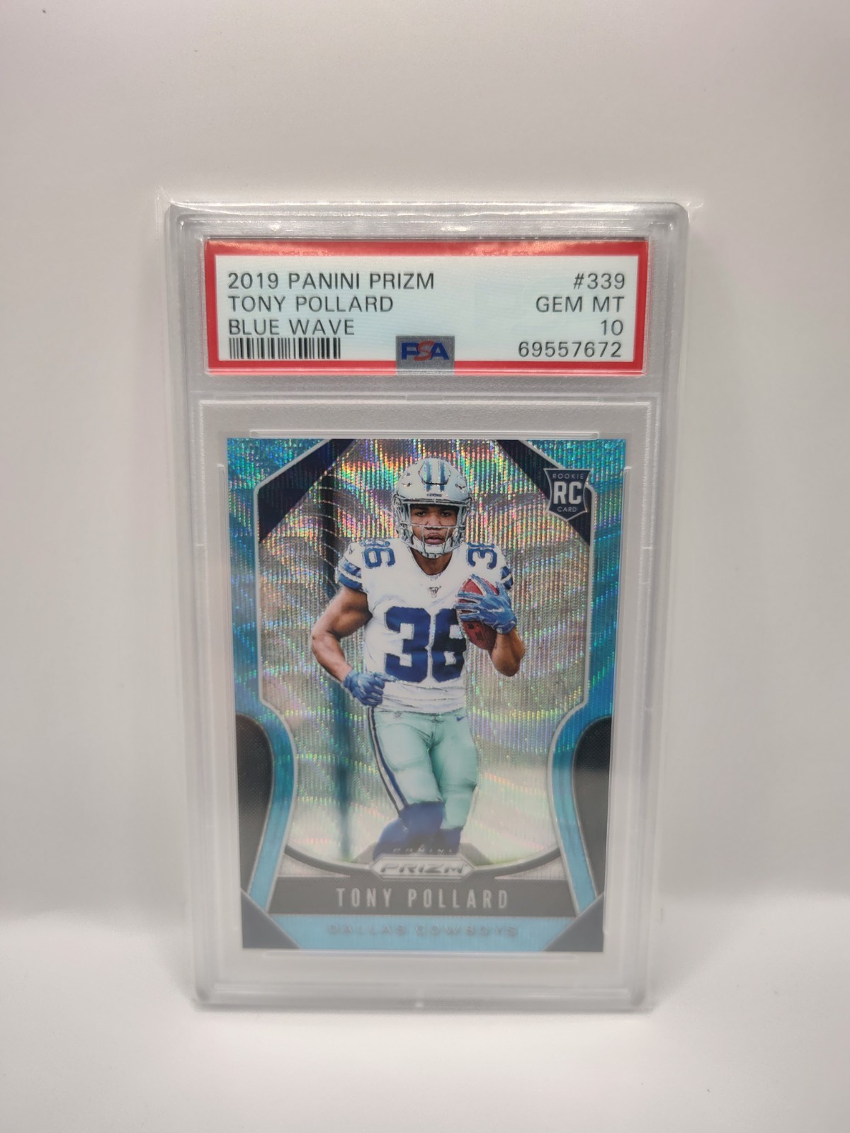 2019 Panini Prizm - Rookies Tony Pollard #339 Blue Wave Prizm /199 (RC) PSA 10
