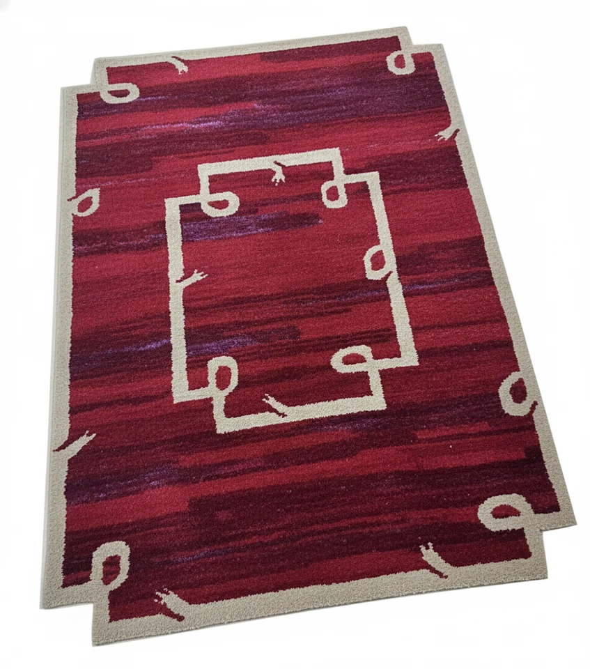 8x10英尺洋红色羊毛手工簇绒地毯小地毯客厅农舍地毯。 — 第 4/4 张图片