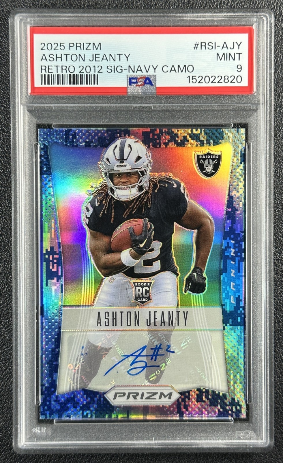 ASHTON JEANTY PSA 9 2025 PANINI PRIZM #RSI-AJY RETRO 2012 AUTO NAVY CAMO RC /25