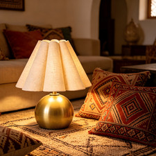 Gold Metal Table Lamp with Pleated Shade for Minimalist Entryway Console