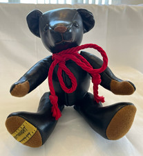 Merrythought Cheeky Black Leather Plush Bear with Ribbon, Limited Edition