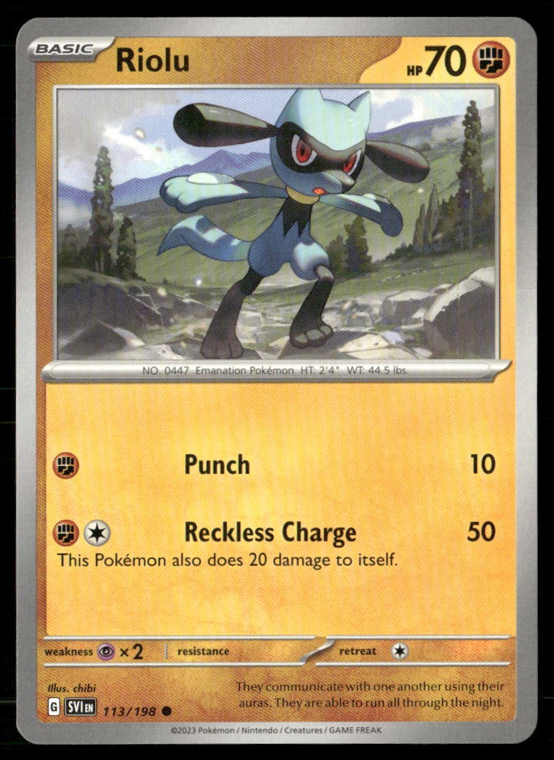 Riolu SV01: Scarlet & Violet Base Set 113/198 Common Normal Pokemon TCG NM