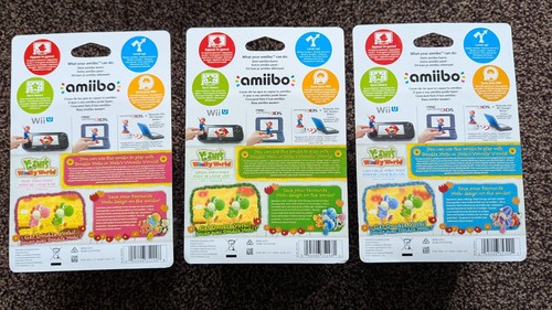 New Boxed Nintendo Green, Blue,Pink Yarn Yoshi Amiibo Figure Woolly World - Picture 5 of 8