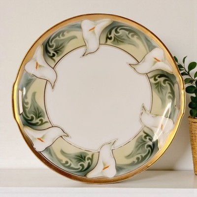 Antique RS Germany Calla Lily Hand Painted Plate Gold Edge Cut Out Handles 9.75''