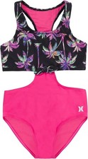 Hurley Girls' One Piece Cut Out Swim Suit, Hyper Pink, L 12-14 YRS 