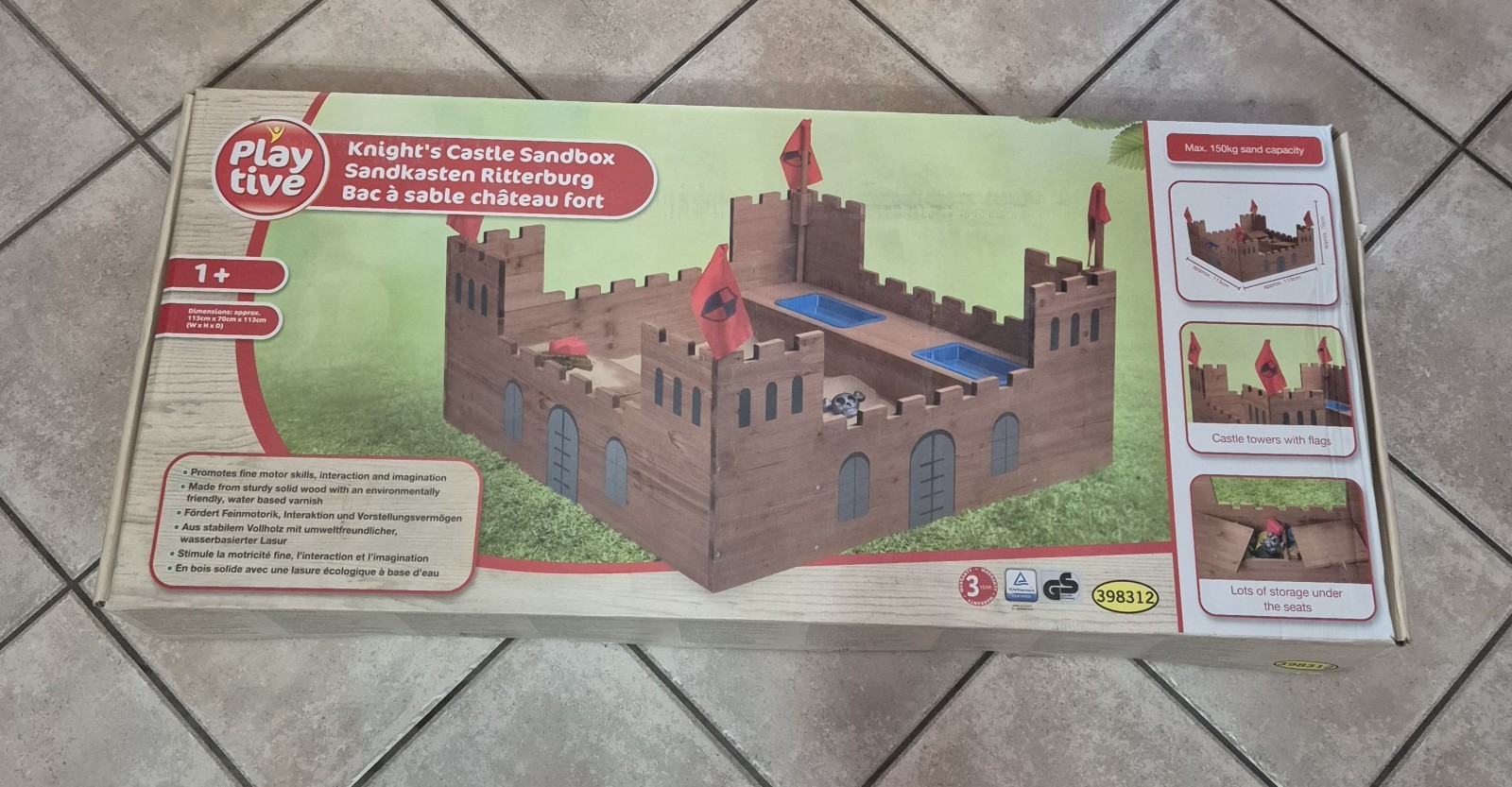 Sabbiera CASTELLO DEL CAVALIERE PLAYTIVE In legno 113x113cm  - 1