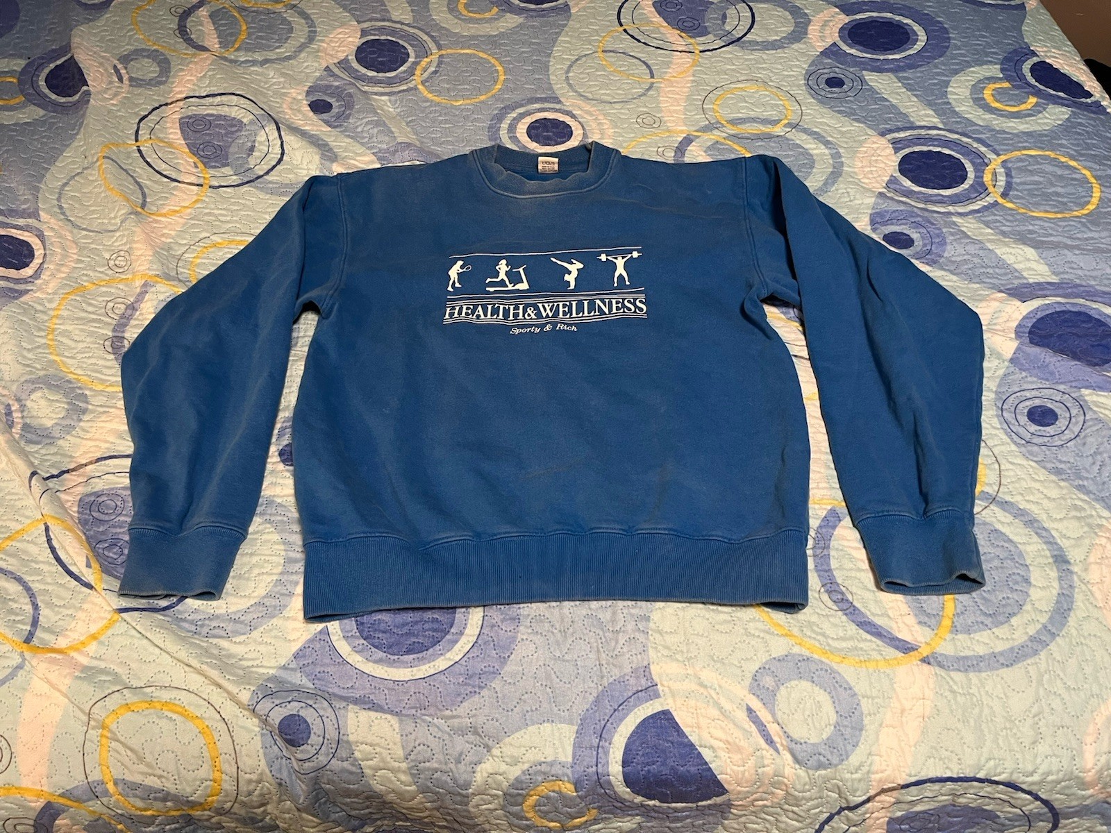Sporty & Rich Blue Health Wellness Pullover Crewneck Sweatshirt Size Small