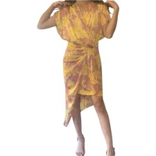 Forever21 Pink Yellow Asymmetrical Wrap Dress - Size Small