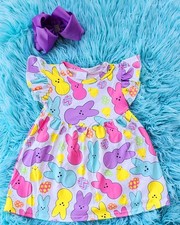 Girls Easter Peeps Bunny Twirl Dress Pastel Egg Boutique Spring Dress Toddler