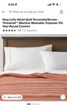 Threshold Velvet Quilt Solid Quilted Lightweight, Terracotta/Bronze, King