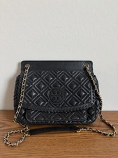Tory Burch Black Quilted Leather Marion Chain Shoulder Bag.