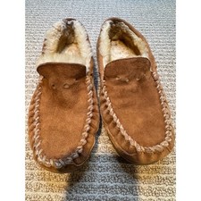 LL Bean Wicked Good Moccasins Mens 8 Medium Tan Suede Shearling Slippers 264593
