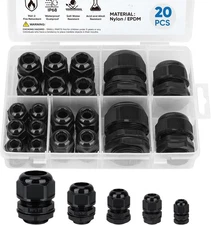 TICONN 20 Pcs IP68 Waterproof Cable Gland Kit Nylon NPT 20 Pcs, Black 