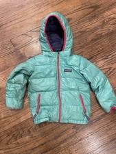 Patagonia Baby Hi-Loft Down Sweater Hoody Sea foam Green With Pink And Purple 4T