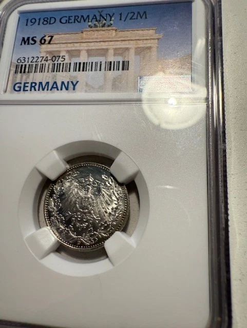 1918 D GERMAN 1/2 MARK SILVER COIN - Image 2 of 4