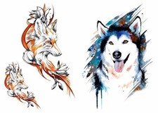 Large Wolf Fox Flower Temporary Tattoo Owl Giraffe Horse Animal 6080