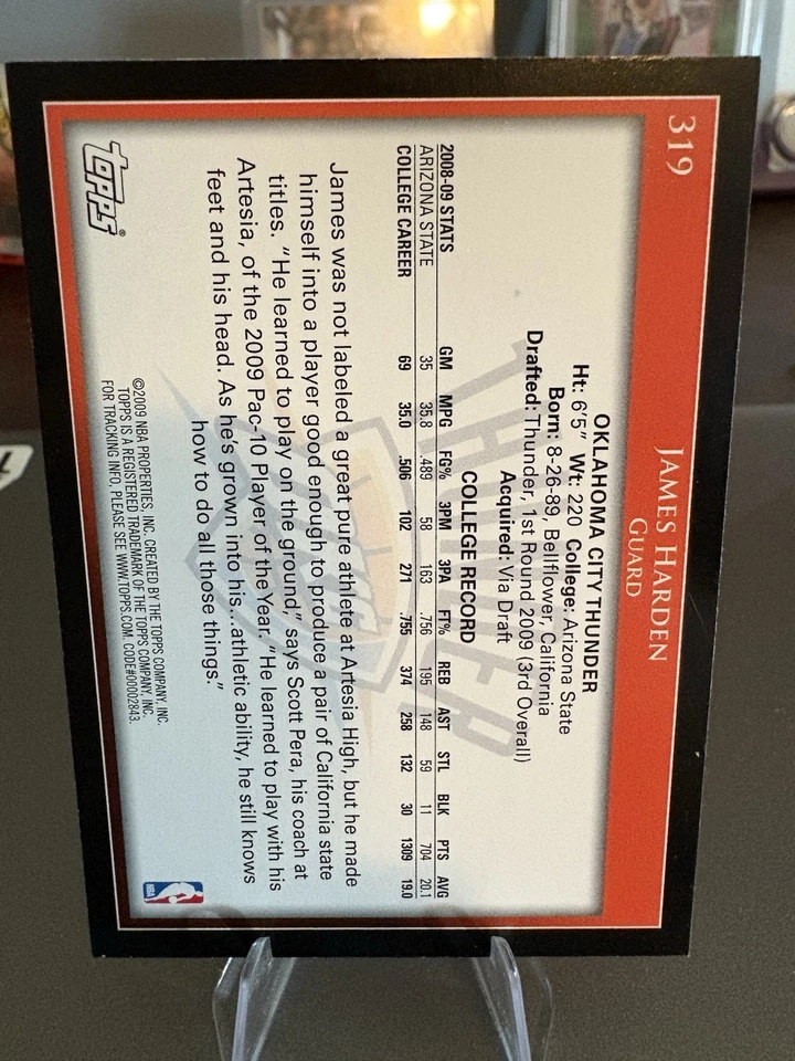 2009-10 Topps - James Harden #319 (RC) - Image 2 of 2