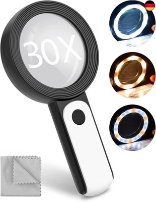 Lupe mit Licht, BROTOU 30-Fache Leselupe 18 LED - 3 Modi Handlupe mit Klarheit