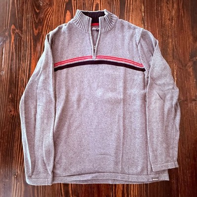 Eddie Bauer Mens Tall Large TL Gray 1/4 Zip Knit Sweater Pullover