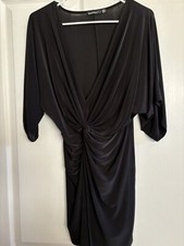 Boohoo Petite Elsie Tie Waist Front Mini Dress Black Sz 6 Short Sleeve EUC