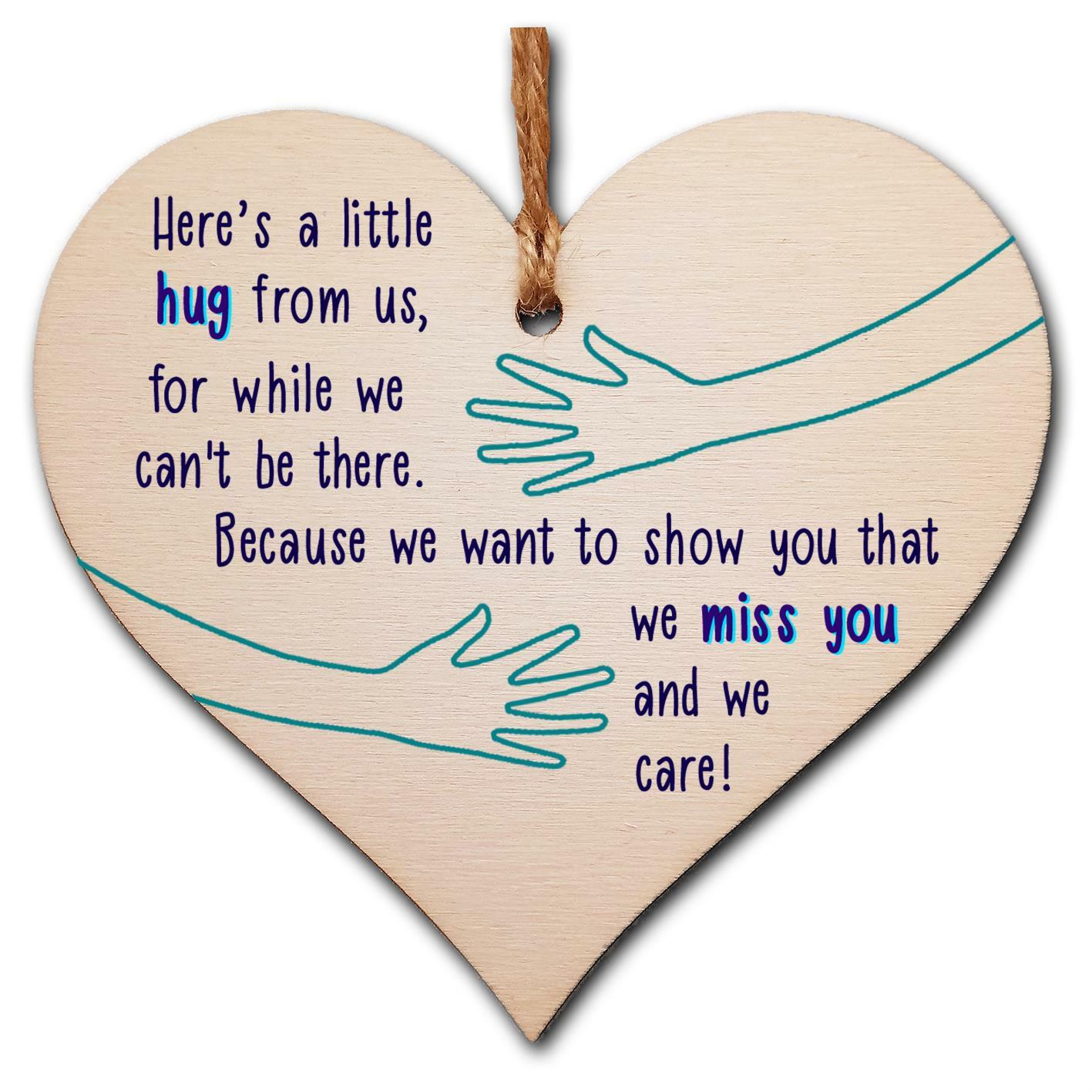 Handmade Wooden Hanging Heart Plaque Gift a little hug from us rainbow miss you