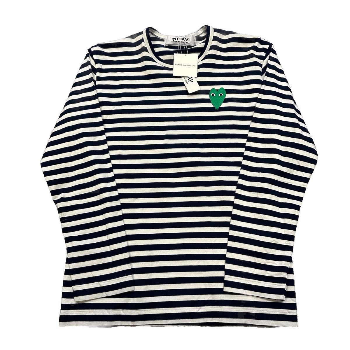 NWT CDG COMME DES GARCONS LOGO SHIRT L BLUE WHITE STRIPED LONG 