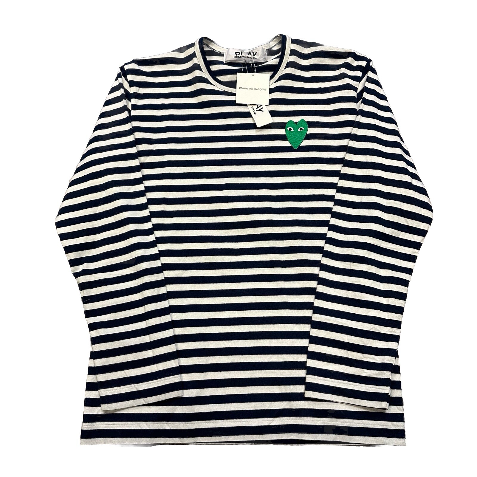 NWT CDG COMME DES GARCONS LOGO SHIRT L BLUE WHITE STRIPED LONG