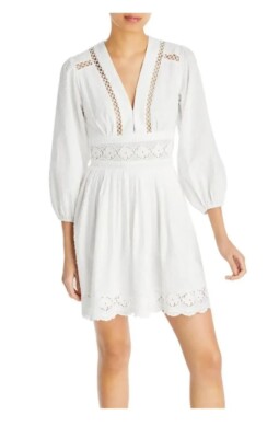 Aqua Womens Cotton Short Mini Dress White S Aqua Womens Cotton Short Mini Dress White S