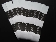 10 - Black $25 Cash Money Self-Sealing Straps White Saw Tooth Currency Bands 