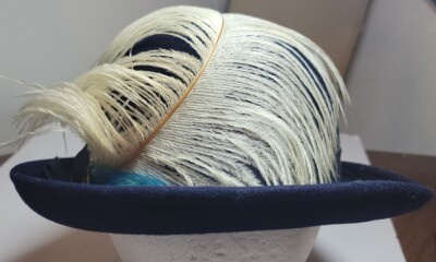 Vtg Sylvia NY/STL Dark Blue Bowler Hat 100% Wool Doeskin 