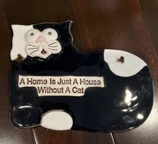 Smoky Mountain Pottery Cat Hanging Wall Plaque Home Is Just A House Without Cat