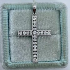 1 Ct Round Cut Moissanite Cross Pendant 14K White Gold Plated