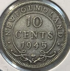 Newfoundland Canada 1945 C Silver Ten 10 Cents XF Condition Coin Only 175,833 Mt