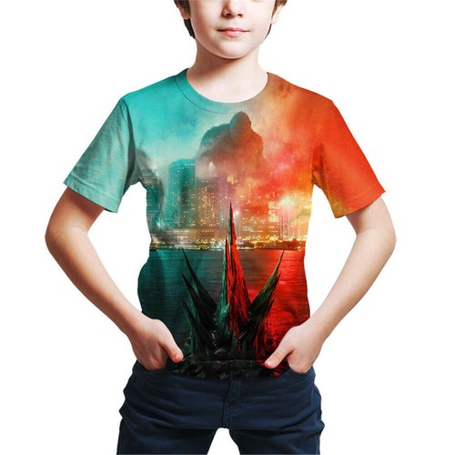 Kids Boys 3D Godzilla VS Kong Print T-shirts Summer Casual Short Sleeve Tee Tops - Picture 8 of 13