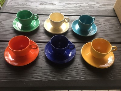 Set Of 6 Fiesta Vintage Teacup Saucer Sets In 1st Six Original