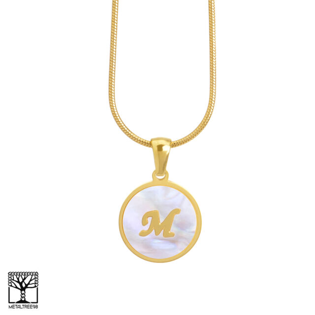 Women&#039;s Stainless Steel in Gold M Initial Letter Medallion 16" Chain Necklace