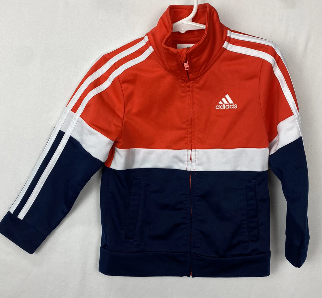 Adidas Zip Track Jacket Size 3 3T Orange Blue White 3 Line NWOT 22F