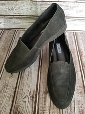 Lands End Sample Womens Black Suede Leather Rubber Sole Slip On Loafers Size 7