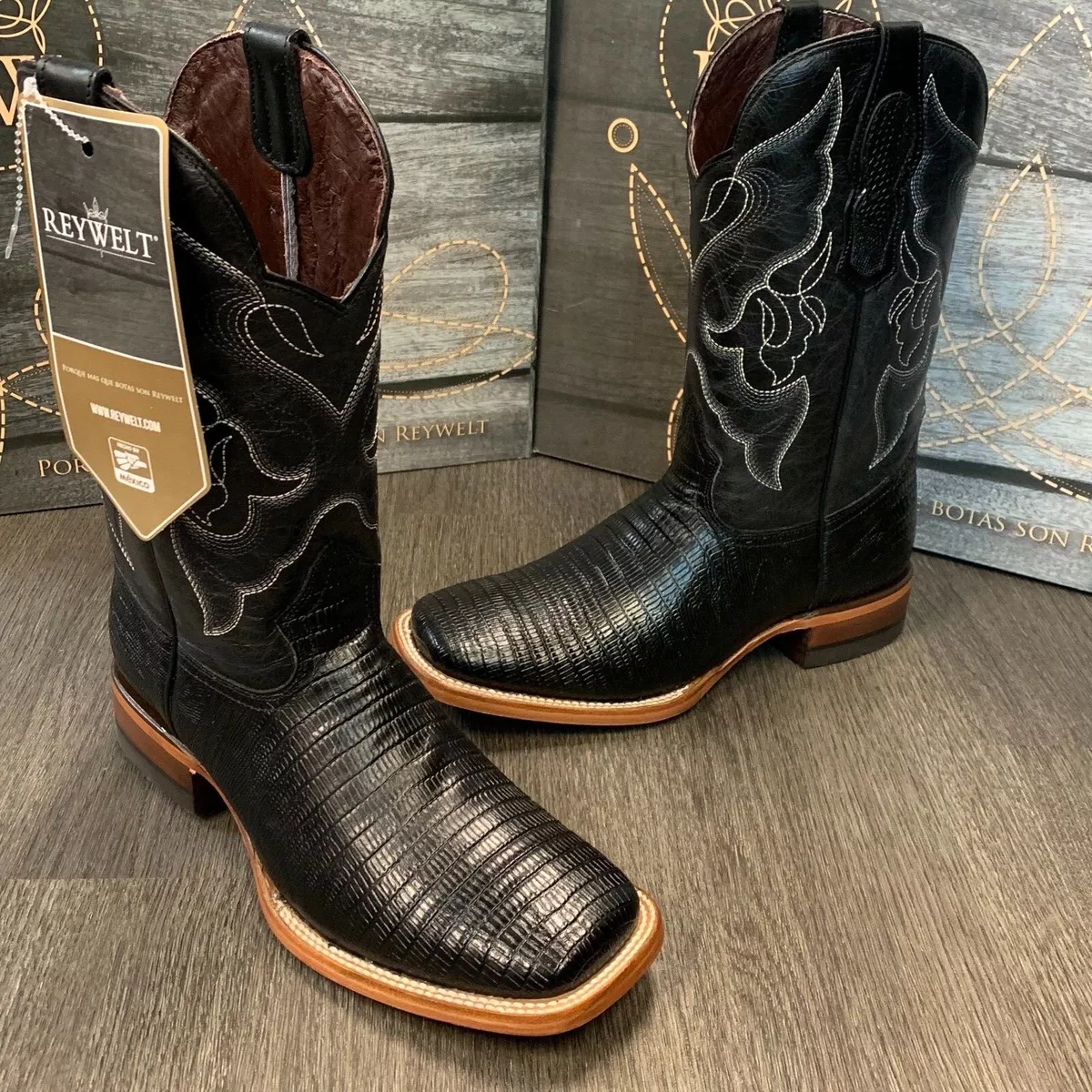 MEN&#039;S RODEO COWBOY BOOTS PRINT LEATHER WESTERN SQUARE TOE BLACK BOTAS | eBay