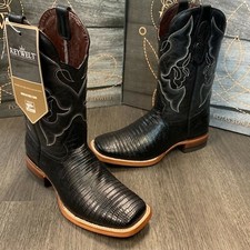 MEN'S RODEO COWBOY BOOTS LIZARD PRINT LEATHER WESTERN SQUARE TOE BLACK BOTAS  