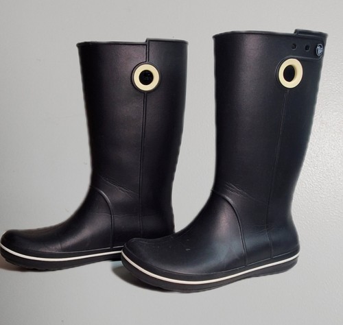 Crocs Jaunt Tall Womens 8W Rain Boots Black Rubber Waterproof Pull On - Picture 2 of 13