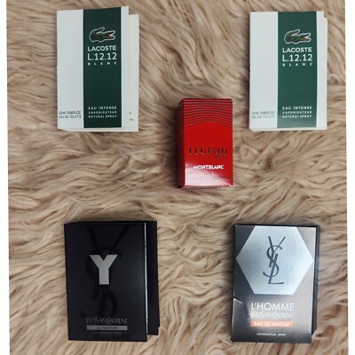 VARIETY YSL, LACOSTE & MONT BLANC MINI VIAL SPRAYS -BUNDLE OF 5